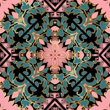 Baroque seamless pattern. Vector ornamental geometric greek background. Modern Illustrazione stock