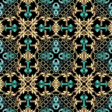 Baroque seamless pattern. Vector ornamental colorful background. Ornate repeat Illustrazione stock