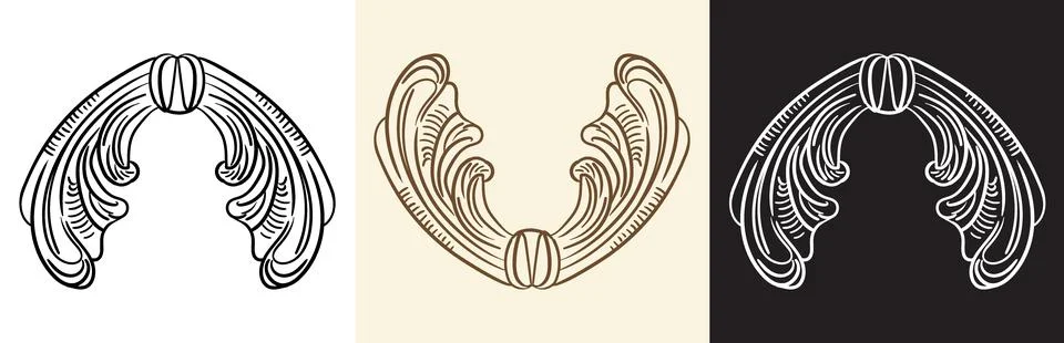 Baroque set of scroll hand drawn design element illustration Stockillustratie
