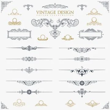 Baroque Set of vintage decor elements calligraphic ornaments Stock Illustration