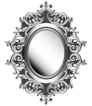 Baroque silver mirror frame. Vector French Luxury rich intricate ornaments. V Stock Illustration