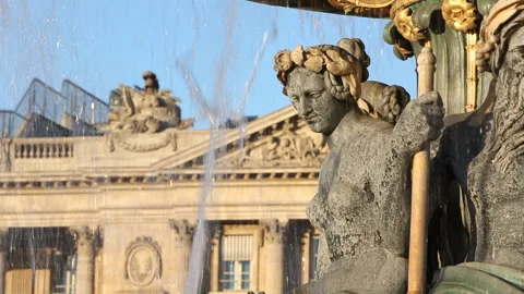 Baroque statue at the Concorde square in Paris Stock Footage 141189355