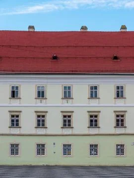 The Baroque style architectural elements of a building in the center of Sibiu Stock Photos