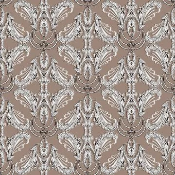 Baroque style embroidery seamless pattern. Vector beige patterned tapestry ba 스톡 일러스트
