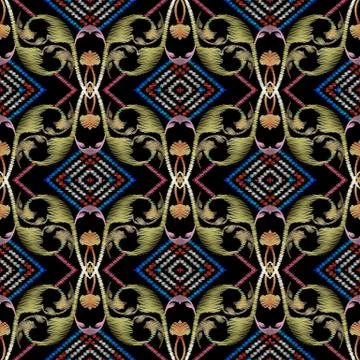 Baroque style embroidery seamless pattern. Vector tapestry vinta 스톡 일러스트