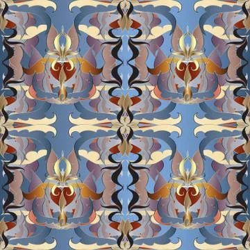 Baroque style floral seamless pattern. Vector vintage blue background. Hand d Stock Illustration