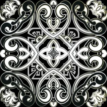 Baroque style floral seamless pattern. Monochrome ornamental vector backgroun 스톡 일러스트