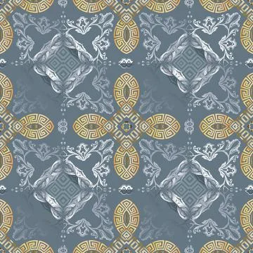 Baroque style greek seamless pattern. Floral ornamental background. Repeat ve Stock Illustration