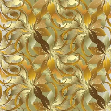 Baroque style leafy gold 3d seamless pattern. Vector autumn background. Patte Ilustración de archivo