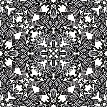 Baroque style vector seamless pattern. Floral ornamental greek background 스톡 일러스트