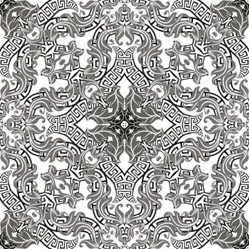 Baroque style vector seamless pattern. Floral ornamental greek background Stock Illustration