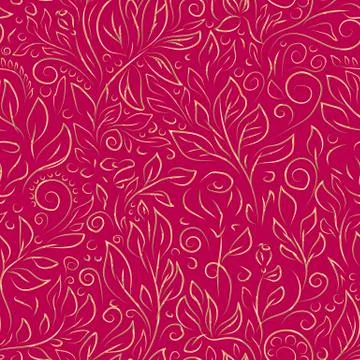 Baroque style vector seamless pattern with golden flower contours Stock Illustration