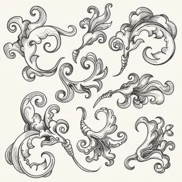 Baroque Swirl design element set Stock Illustration