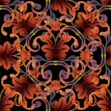 Baroque tapestry seamless pattern. Vector vintage background wallpaper with a Illustrazione stock