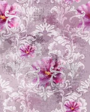 Baroque texture pattern with roses Vector. Floral ornament decoration. Victor イラスト素材