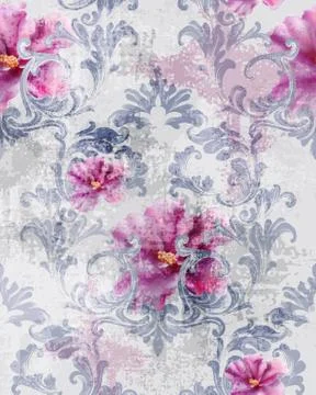 Baroque texture pattern with roses Vector. Floral ornament decoration. Victor 스톡 일러스트