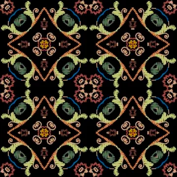 Baroque textured vector seamless pattern. Colorful floral embroidery Damask Stock Illustration