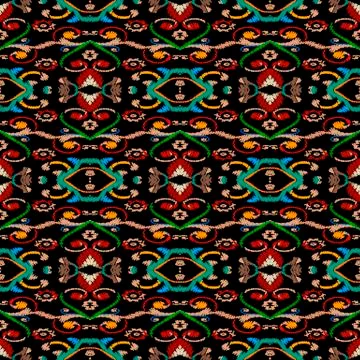 Baroque textured vector seamless pattern. Colorful floral embroidery Damask Illustrazione stock