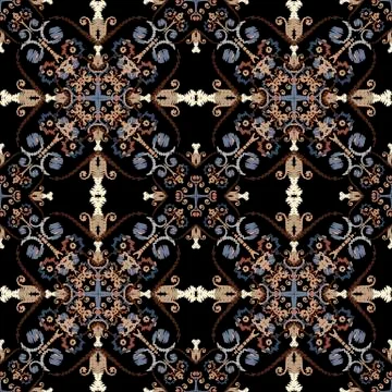 Baroque textured vector seamless pattern. Colorful floral embroidery Damask 스톡 일러스트