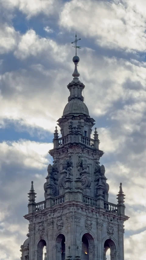 Baroque Tower Silhouetted Against Cloudy Sky Stock Footage 274908788
