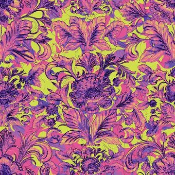 Baroque traditional flower pattern. Trendy color texture, royal fabric deco.. Illustrazione stock