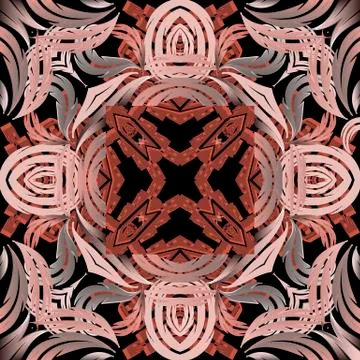 Baroque vector 3d seamless pattern. Greek key meanders ornament. Floral Damask 스톡 일러스트