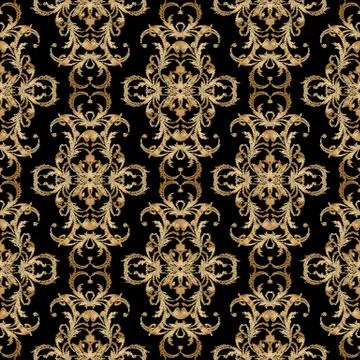 Baroque vector embroidery seamless pattern. Black ornate grunge background wi 스톡 일러스트