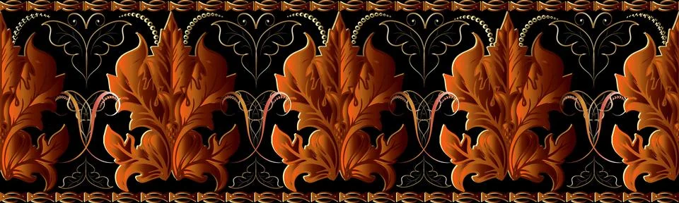 Baroque vector seamless border pattern. Luxury floral background 스톡 일러스트