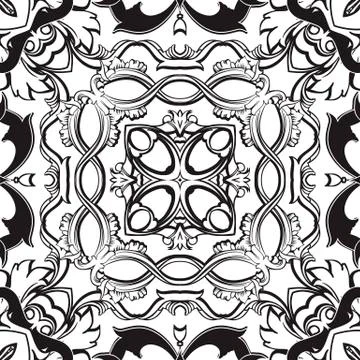 Baroque vector seamless pattern. Black and white vintage background. Repeat Illustrazione stock