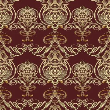 Baroque vector seamless pattern. Damask dark red floral background wallpaper  Stockillustratie