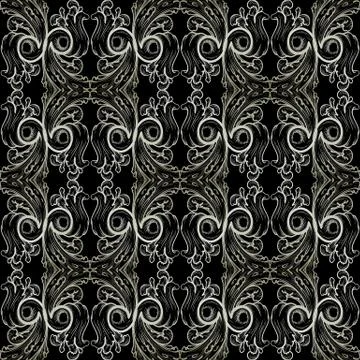 Baroque vector seamless pattern. Damask black floral background wallpaper ill Stock Illustration