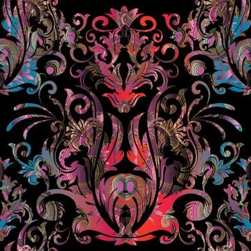 Baroque  vector seamless pattern. Floral colorful damask background Illustrazione stock