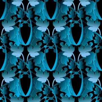 Baroque vector seamless pattern. Floral vintage black blue damask background. Stock Illustration