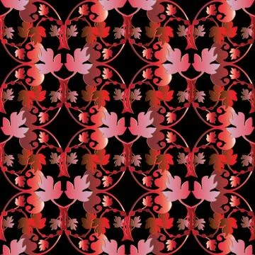 Baroque vector seamless pattern. Floral vintage red black damask background.  Stockillustratie