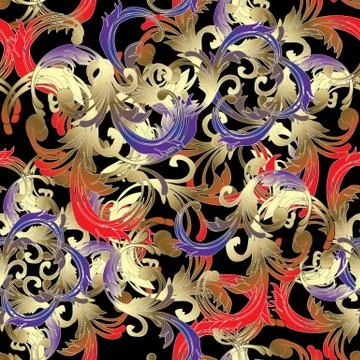 Baroque vector seamless pattern. Floral colorful damask background. Vintage g 스톡 일러스트