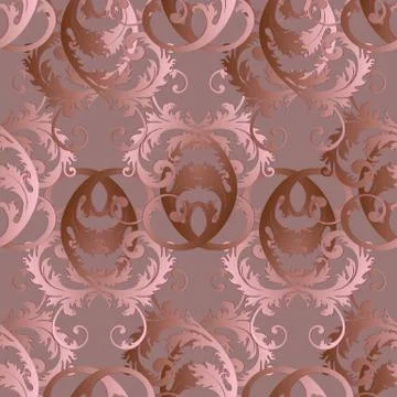 Baroque vector seamless pattern. Floral vintage light pink monoc Stock Illustration