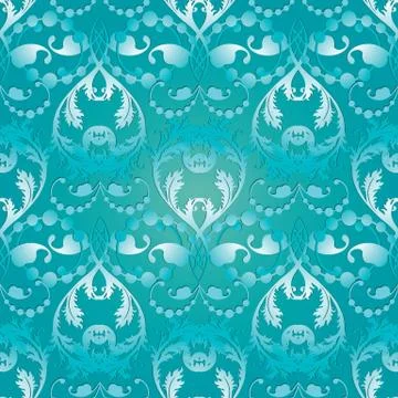 Baroque vector seamless pattern. Floral vintage light blue monoc Stock Illustration