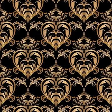 Baroque vector seamless pattern. Gold floral damask background wallpaper illu Stock Illustration