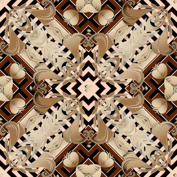 Baroque vector seamless pattern. Greek key meanders ornament. Floral Damask Illustrazione stock