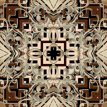 Baroque vector seamless pattern. Greek key meanders ornament. Abstract floral 스톡 일러스트