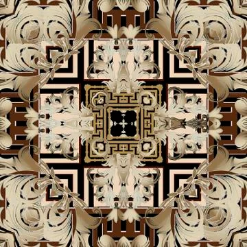 Baroque vector seamless pattern. Greek key meanders ornament. Floral Damask 스톡 일러스트