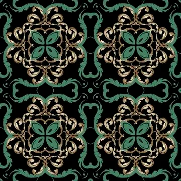 Baroque vector seamless pattern. Ornamental colorful Damask background. Royal 스톡 일러스트