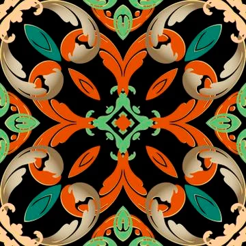 Baroque vector seamless pattern. Ornamental colorful Damask background. Royal Stock Illustration