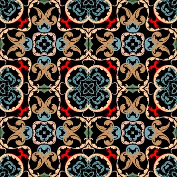 Baroque vector seamless pattern. Ornamental colorful Damask background. Royal 스톡 일러스트