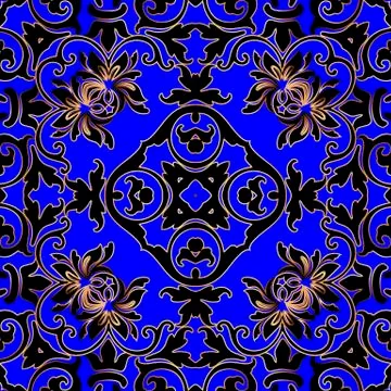 Baroque vector seamless pattern. Ornate blue floral background. Beautiful repeat Illustrazione stock