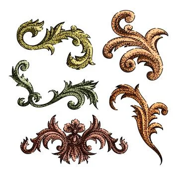 Baroque victorian border set sketch hand drawn vector Stock Illustration