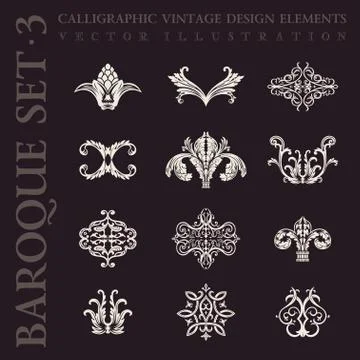 Baroque vintage elements. Vector calligraphic set. Design icons Illustrazione stock