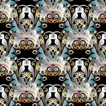 Baroque vintage seamless pattern. Vector floral damask background wallpaper. Stock Illustration