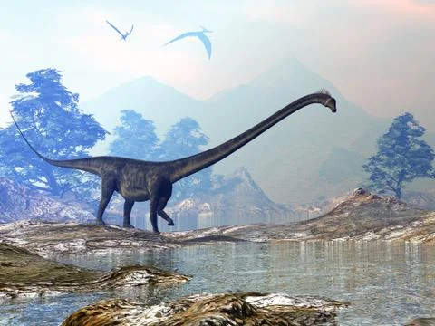 Barosaurus dinosaur walk - 3D render Stock Illustration