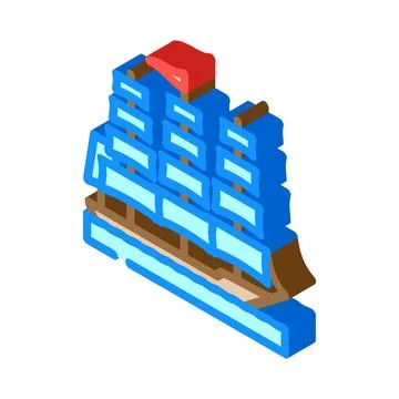 Barque ancient ship isometric icon vector illustration Stock Illustration